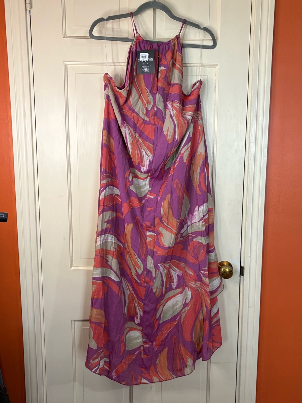 Mlle Gabrielle Maxi Dress Size XL High Low Sleeveless Keyhole Pink Floral New - Picture 6 of 15